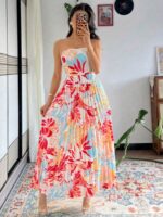 Rochie Lunga Fiora Alba cu Print Floral Multicolor