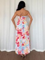 Rochie Lunga Fiora Alba cu Print Floral Multicolor - imagine 2