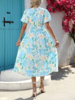 Rochie Midi Frida Alba cu Flori Bleu si Crem - imagine 2