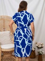 Rochie Scurta Giulia Albastra cu Print Alb si Bleu - Marimi Mari - imagine 2