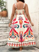 Rochie Lunga Helmi Crem cu Print Multicolor - Marimi Mari - imagine 2
