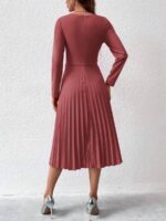 Rochie Midi Leslie Roz Inchis cu Pliuri - imagine 2