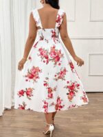 Rochie Midi Irenne Alba cu Print floral Rosu - Marimi Mari - imagine 2