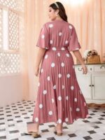 Rochie Lunga Iriss Roz Pudra cu Buline Albe  - Marimi Mari - imagine 2