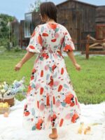 Rochie Lunga Iska Crem cu Print Multicolor - Marimi Mari - imagine 2