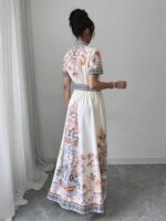 Rochie Lunga Iveth Crem cu Print Multicolor - imagine 2