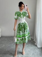 Rochie Scurta Jasmina Alba cu Print Verde