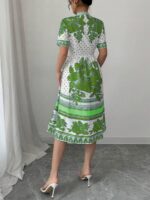 Rochie Scurta Jasmina Alba cu Print Verde - imagine 2