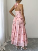 Rochie Lunga Kaida Roz cu Print Floral - imagine 2