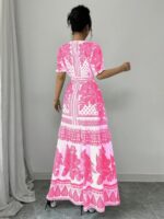 Rochie Lunga Kano Alba cu Print Floral Roz - imagine 2