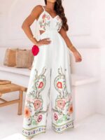 Salopeta Lunga Kitte Alba cu Print Multicolor