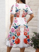 Rochie Midi Lavinia Alba cu Multicolor - Marimi Mari - imagine 2