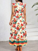 Rochie Lunga Lucinda Crem cu Print Multicolor - imagine 2