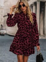 Rochie Scurta Malina Grena cu Animal Print Negru