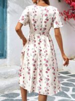 Rochie Scurta Malvina Alba cu Print Floral Rosu - imagine 2