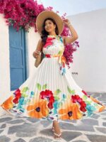 Rochie Lunga Markus Alba cu Print Floral Multicolor - Marimi Mari