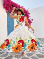 Rochie Lunga Markus Alba cu Print Floral Multicolor - Marimi Mari - imagine 2