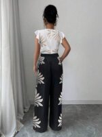 Salopeta Lunga Matra Alb cu Negru si Print Bej - imagine 2