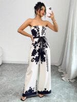 Salopeta Lunga Melanie Alba cu Print Floral Negru