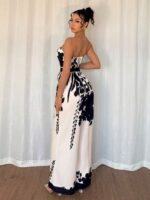 Salopeta Lunga Melanie Alba cu Print Floral Negru - imagine 2