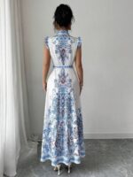 Rochie Lunga Milania Alba cu Print Bleu - imagine 2