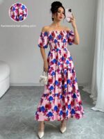 Rochie Lunga Moita Roz cu Print Floral Multicolor