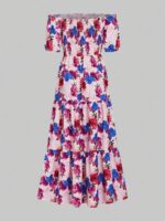 Rochie Lunga Moita Roz cu Print Floral Multicolor - imagine 2