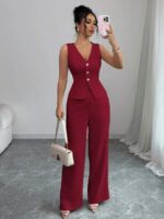 Compleu Nathaly Grena format din Vesta si Pantalon