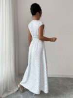 Rochie Lunga Nestor Alba cu Buline Negre - imagine 2