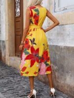 Rochie Midi Nona Galbena cu Print Floral Multicolor - imagine 2