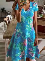 Rochie Scurta Norma Albastra cu Print Multicolor