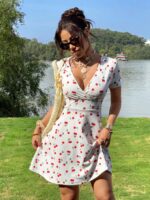 Rochie Scurta Obed Alba cu Print Cirese