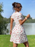 Rochie Scurta Obed Alba cu Print Cirese - imagine 2