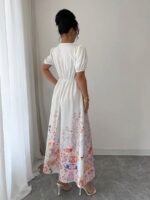 Rochie Lunga Olivia Alba cu Print Floral - imagine 2