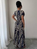 Rochie Lunga Parker Bleumarin cu Print Bej - imagine 2