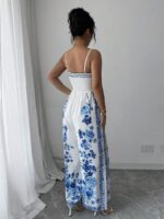 Salopeta Lunga Pavia Alba cu Print Floral Bleu - imagine 2