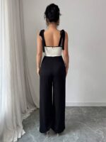 Salopeta Lunga Segura Crem cu Negru - imagine 2