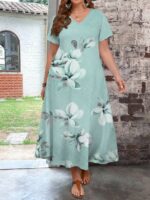 Rochie Lunga Siena Vernil cu Print Floral - Marimi Mari