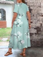 Rochie Lunga Siena Vernil cu Print Floral - Marimi Mari - imagine 2
