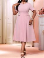 Rochie Midi Taisia Roz Pudra - Marimi Mari