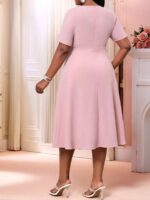 Rochie Midi Taisia Roz Pudra - Marimi Mari - imagine 2