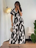 Salopeta Lunga Talula Alba cu Print Negru