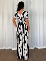 Salopeta Lunga Talula Alba cu Print Negru - imagine 2