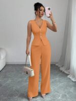 Compleu Thalena Portocaliu format din Vesta si Pantalon