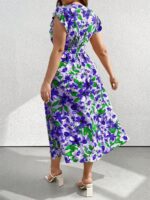 Rochie Lunga Thessy Lila cu Print Floral Mov - Marimi Mari - imagine 2