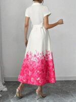 Rochie Midi Venla Alba cu Flori Roz - imagine 2