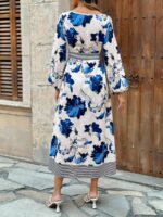Rochie Midi Waleria Alba cu Print Floral Albastru - imagine 2