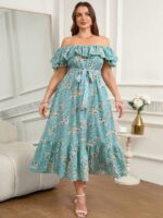 Rochie Lunga Walny Vernil cu Print Floral Galben - Marimi Mari