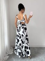 Rochie Lunga Yoselin Alba cu Print floral Negru - imagine 2