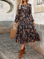 Rochie Midi Gillian Bleumarin cu Print Maro - imagine 3
